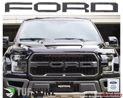 Tufskinz "Ford" Front Grill Letter Overlays Fits 2015-2020 Ford F-150 Raptor 4 Piece Kit In Domed Carbon Fiber - FRD007-DCF-G