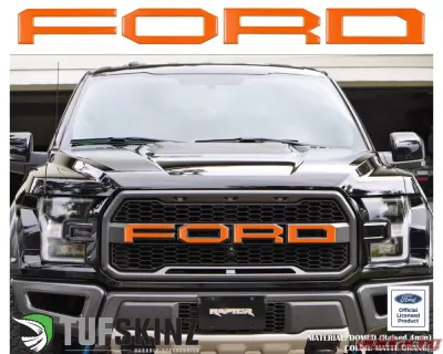 Tufskinz "Ford" Front Grill Letter Overlays Fits 2015-2020 Ford F-150 Raptor 4 Piece Kit In Matte Orange - FRD007-ORG-M