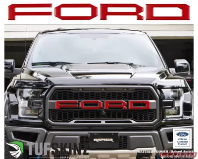 Tufskinz "Ford" Front Grill Letter Overlays Fits 2015-2020 Ford F-150 Raptor 4 Piece Kit In Matte Red - FRD007-RED-M