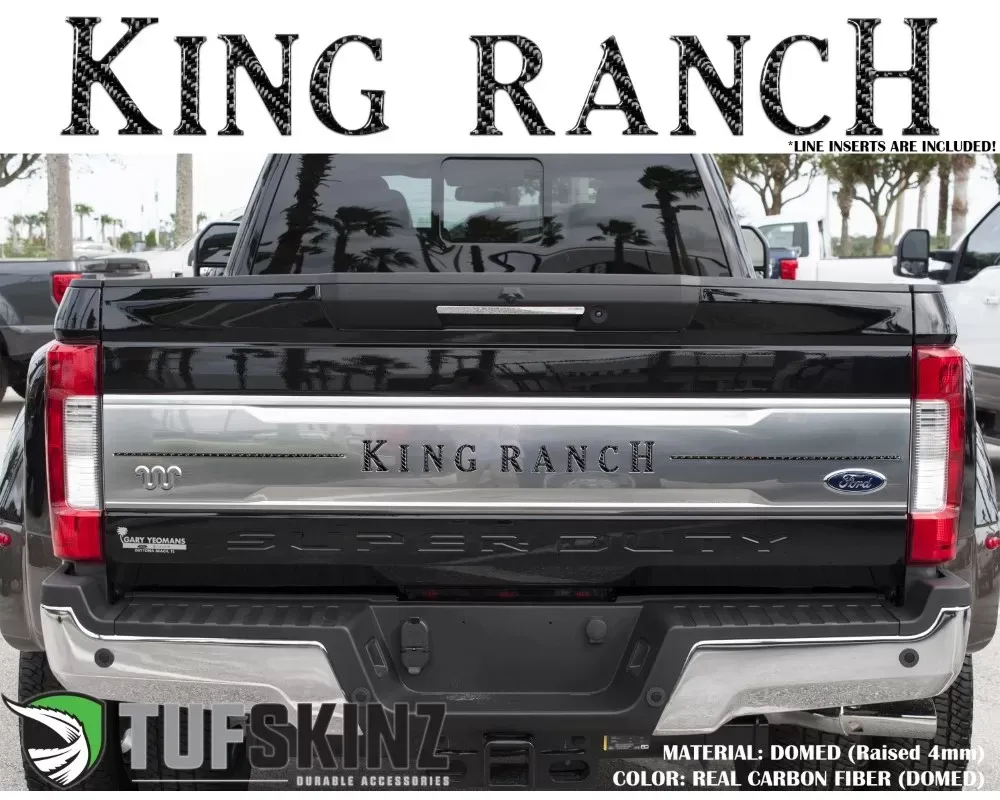 Tufskinz "King Ranch W/ Lines" Tailgate Letter & Line Inserts Fits 2017-2019 Ford Super Duty King Ranch 11 Piece Kit In Domed Carbon Fiber - SUP041-DCF-G