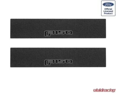 Tufskinz Door Sill Protection Raw Real Carbon Fiber F-150 Logo(Black/Gray) Front Doors 2 Piece Kit - SUP055-FRD-RCFMP-077-X