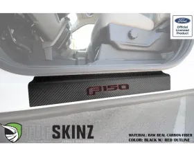 Tufskinz Door Sill Protection Raw Real Carbon Fiber F-150 Logo(Black/Red) Front Doors 2 Piece Kit
