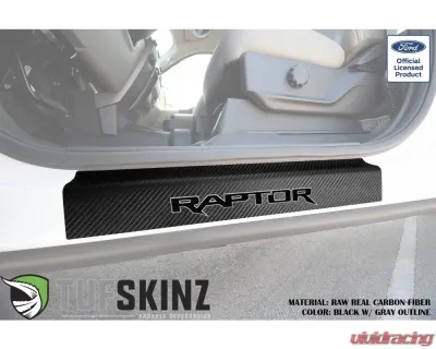 Tufskinz Door Sill Protection Raw Real Carbon Fiber Raptor Logo(Black/Gray) Front Doors 2 Piece Kit - SUP055-FRD-RCFMP-149-X