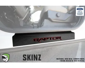 Tufskinz Door Sill Protection Raw Real Carbon Fiber Raptor Logo(Black/Red) Front Doors 2 Piece Kit