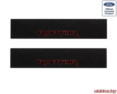 Tufskinz Door Sill Protection Raw Real Carbon Fiber Raptor Logo(Black/Red) Front Doors 2 Piece Kit - SUP055-FRD-RCFMP-150-X