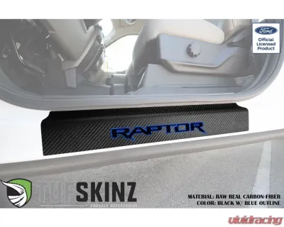 Tufskinz Door Sill Protection Raw Real Carbon Fiber Raptor Logo(Black/Blue) Front Doors 2 Piece Kit - SUP055-FRD-RCFMP-161-X