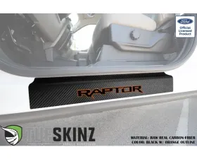 Tufskinz Door Sill Protection Raw Real Carbon Fiber Raptor Logo(Black/Orange) Front Doors 2 Piece Kit