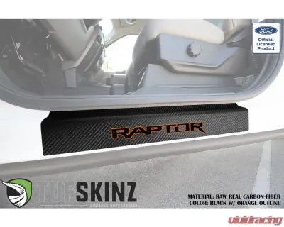 Tufskinz Door Sill Protection Raw Real Carbon Fiber Raptor Logo(Black/Orange) Front Doors 2 Piece Kit - SUP055-FRD-RCFMP-165-X
