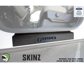 Tufskinz Door Sill Protection Raw Real Carbon Fiber F-150 Logo(Black/Blue) Front Doors 2 Piece Kit