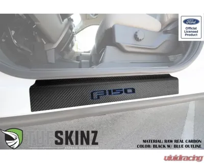 Tufskinz Door Sill Protection Raw Real Carbon Fiber F-150 Logo(Black/Blue) Front Doors 2 Piece Kit - SUP055-FRD-RCFMP-185-X