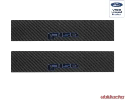Tufskinz Door Sill Protection Raw Real Carbon Fiber F-150 Logo(Black/Blue) Front Doors 2 Piece Kit - SUP055-FRD-RCFMP-185-X