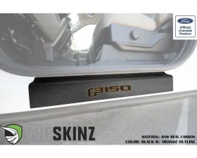 Tufskinz Door Sill Protection Raw Real Carbon Fiber F-150 Logo(Black/Orange) Front Doors 2 Piece Kit