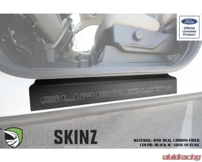 Tufskinz Door Sill Protection Raw Real Carbon Fiber Super Duty Logo(Black/Gray) Front Doors 2 Piece Kit - SUP055-RCFMP-073-X
