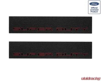 Tufskinz Door Sill Protection Raw Real Carbon Fiber Super Duty Logo(Black/Red) Front Doors 2 Piece Kit - SUP055-RCFMP-075-X