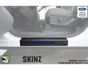 Tufskinz Door Sill Protection Tuf-Liner Series Raptor Logo Front Doors(Black/Blue) 2 Piece Kit