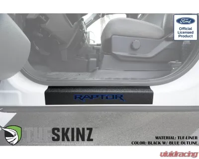 Tufskinz Door Sill Protection Tuf-Liner Series Raptor Logo Front Doors(Black/Blue) 2 Piece Kit - SUP057-FRD-TFLMP-163-X