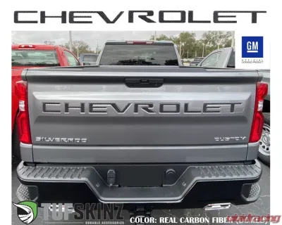 Tufskinz "Chevrolet" Tailgate Letter Inserts Fits 2019-2020 Chevrolet Silverado Silverado HD 7 Piece Kit In Real Carbon Fiber(Domed) - SVD003-DCF-G