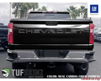 Tufskinz "Chevrolet" Tailgate Letter Inserts Fits 2019-2020 Chevrolet Silverado Silverado HD 7 Piece Kit In Real Carbon Fiber(Domed) - SVD003-DCF-G