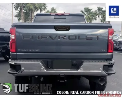 Tufskinz "Chevrolet" Tailgate Letter Inserts Fits 2019-2020 Chevrolet Silverado Silverado HD 7 Piece Kit In Real Carbon Fiber(Domed) - SVD003-DCF-G