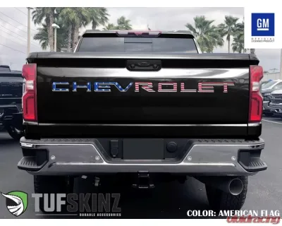 Tufskinz "Chevrolet" Tailgate Letter Inserts Fits 2019-2020 Chevrolet Silverado Silverado HD 7 Piece Kit In American Flag - SVD003-GTO-RWB-G