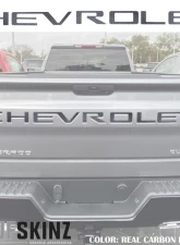 Tufskinz "Chevrolet" Tailgate Letter Inserts Fits 2019-2020 Chevrolet Silverado Silverado HD 7 Piece Kit In Real Carbon Fiber(Raw)                                     - SVD003-RCF-X - Image 5