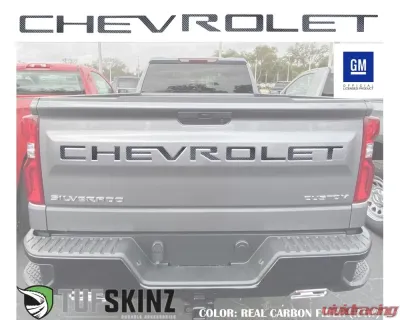 Tufskinz "Chevrolet" Tailgate Letter Inserts Fits 2019-2020 Chevrolet Silverado Silverado HD 7 Piece Kit In Real Carbon Fiber(Raw) - SVD003-RCF-X