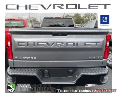 Tufskinz "Chevrolet" Tailgate Letter Inserts Fits 2019-2020 Chevrolet Silverado Silverado HD 7 Piece Kit In Real Carbon Fiber(Raw) - SVD003-RCF-X