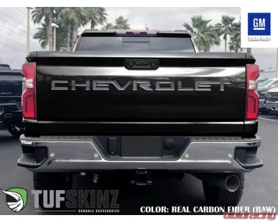 Tufskinz "Chevrolet" Tailgate Letter Inserts Fits 2019-2020 Chevrolet Silverado Silverado HD 7 Piece Kit In Real Carbon Fiber(Raw) - SVD003-RCF-X