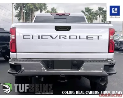Tufskinz "Chevrolet" Tailgate Letter Inserts Fits 2019-2020 Chevrolet Silverado Silverado HD 7 Piece Kit In Real Carbon Fiber(Raw) - SVD003-RCF-X
