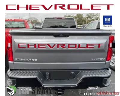 Tufskinz "Chevrolet" Tailgate Letter Inserts Fits 2019-2020 Chevrolet Silverado Silverado HD 7 Piece Kit In Gloss Red - SVD003-RED-G