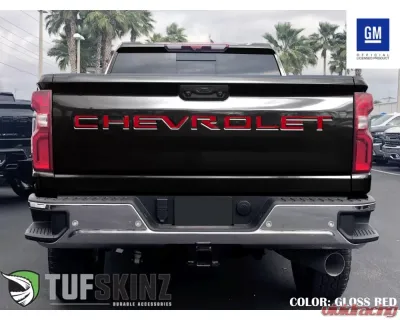 Tufskinz "Chevrolet" Tailgate Letter Inserts Fits 2019-2020 Chevrolet Silverado Silverado HD 7 Piece Kit In Gloss Red - SVD003-RED-G