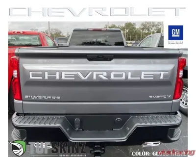 Tufskinz "Chevrolet" Tailgate Letter Inserts Fits 2019-2020 Chevrolet Silverado Silverado HD 7 Piece Kit In Gloss White - SVD003-WHT-G