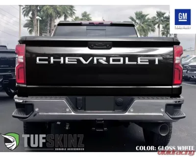 Tufskinz "Chevrolet" Tailgate Letter Inserts Fits 2019-2020 Chevrolet Silverado Silverado HD 7 Piece Kit In Gloss White - SVD003-WHT-G