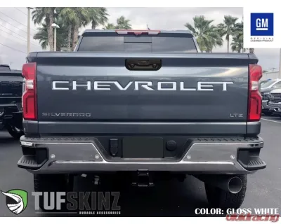 Tufskinz "Chevrolet" Tailgate Letter Inserts Fits 2019-2020 Chevrolet Silverado Silverado HD 7 Piece Kit In Gloss White - SVD003-WHT-G