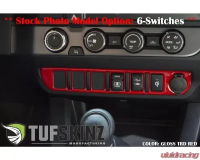 Tufskinz Center Dash Switch Panel With 5-Switches Fits 2016-2020 Toyota Tacoma 1 Piece Kit In Gloss Trd Red - TAC023-RED-G