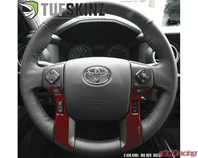 Tufskinz Steering Wheel Trim With 2 Buttons Fits Toyota Models 2 Piece Kit In Ruby Red - TAC037-SNR-G