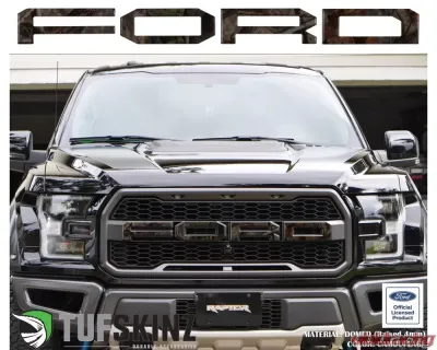 Tufskinz "Ford" Front Grill Letter Overlays Fits 2015-2020 Ford F-150 Raptor 4 Piece Kit In Camouflage - FRD007-CAM-M