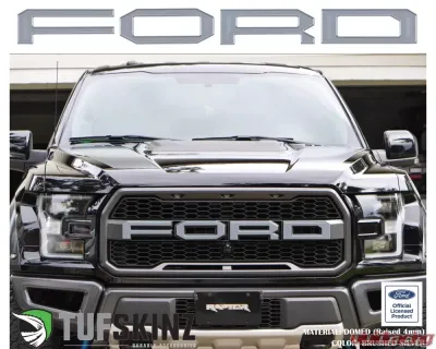 Tufskinz "Ford" Front Grill Letter Overlays Fits 2015-2020 Ford F-150 Raptor 4 Piece Kit In Brushed Silver - FRD007-DUM-G
