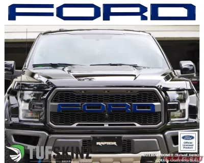 Tufskinz "Ford" Front Grill Letter Overlays Fits 2015-2020 Ford F-150 Raptor 4 Piece Kit In Lightning Blue - FRD007-GBL-G