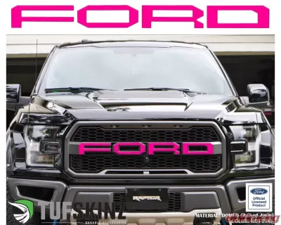 Tufskinz "Ford" Front Grill Letter Overlays Fits 2015-2020 Ford F-150 Raptor 4 Piece Kit In Hot Pink - FRD007-HPK-G