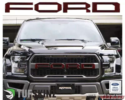 Tufskinz "Ford" Front Grill Letter Overlays Fits 2015-2020 Ford F-150 Raptor 4 Piece Kit In Ruby Red - FRD007-SNR-G