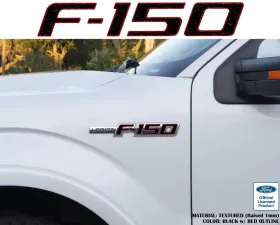 Tufskinz F-150' Side Emblem Letter Inserts Fits 2009-2014 Ford F-150 OEM Emblem 10 Piece Kit In Textured Black W/Red Outline