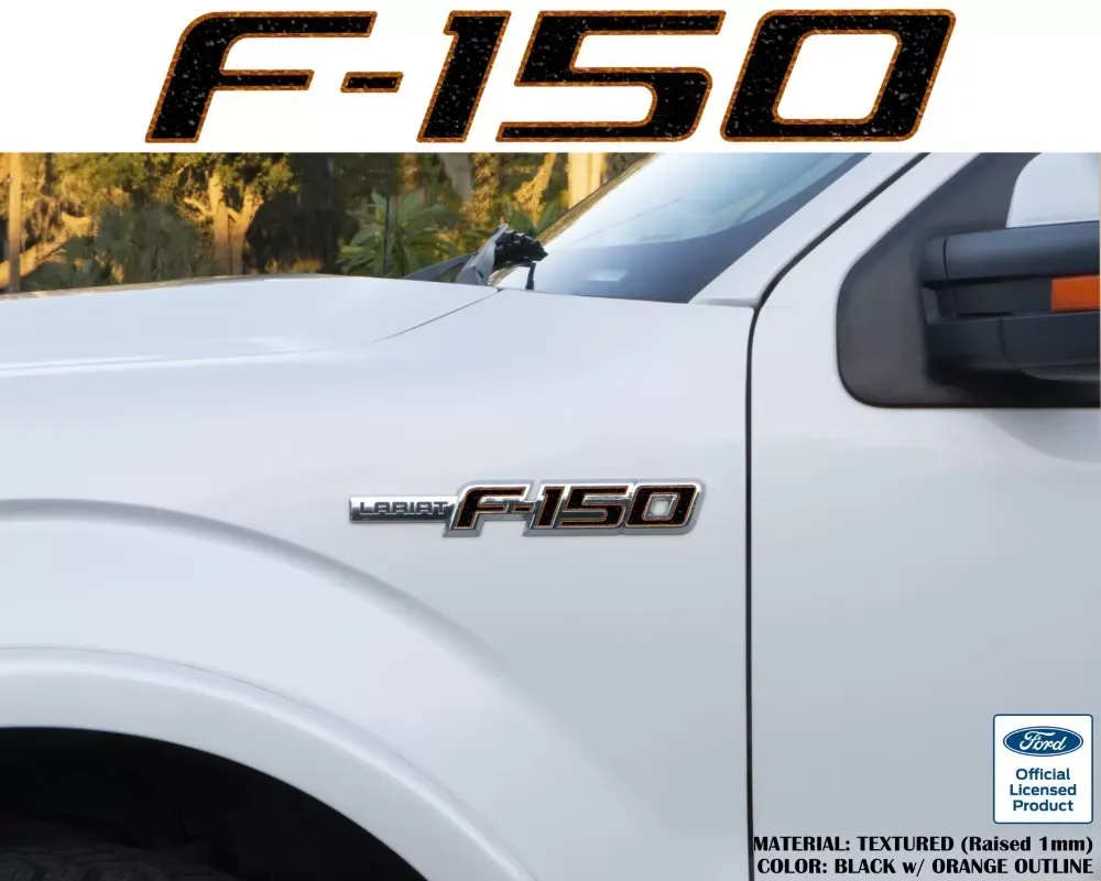 Tufskinz F-150' Side Emblem Letter Inserts Fits 2009-2014 Ford F-150 OEM Emblem 10 Piece Kit In Textured Black W/Orange Outline - FRD023-TFL-033-X
