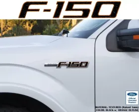 Tufskinz F-150' Side Emblem Letter Inserts Fits 2009-2014 Ford F-150 OEM Emblem 10 Piece Kit In Textured Black W/Orange Outline