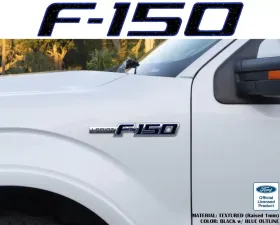 Tufskinz F-150' Side Emblem Letter Inserts Fits 2009-2014 Ford F-150 OEM Emblem 10 Piece Kit In Textured Black W/Blue Outline