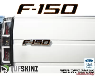 Tufskinz F-150' Tailgate Emblem Letter Inserts Fits 2009-2014 Ford F-150 OEM Emblem 5 Piece Kit In Textured Black W/Orange Outline - FRD024-TFL-033-X