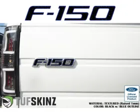 Tufskinz F-150' Tailgate Emblem Letter Inserts Fits 2009-2014 Ford F-150 OEM Emblem 5 Piece Kit In Textured Black W/Blue Outline