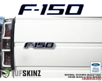 Tufskinz F-150' Tailgate Emblem Letter Inserts Fits 2009-2014 Ford F-150 OEM Emblem 5 Piece Kit In Textured Black W/Blue Outline - FRD024-TFL-035-X