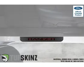 Tufskinz Door Sill Protection Fits 2019-2020 Ford Ranger Real Carbon Fiber(Domed) Front Doors Logo Black W/Red Outline