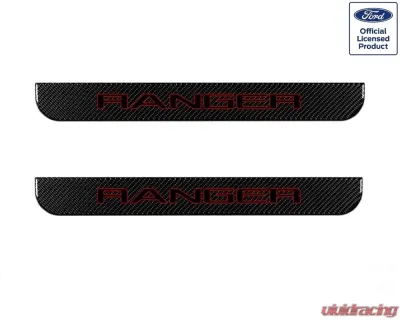 Tufskinz Door Sill Protection Fits 2019-2020 Ford Ranger Real Carbon Fiber(Domed) Front Doors Logo Black W/Red Outline - RAG004-DCF-050-G